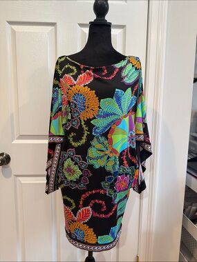 Trina Turk Black Multicolor Floral Swim Coverup